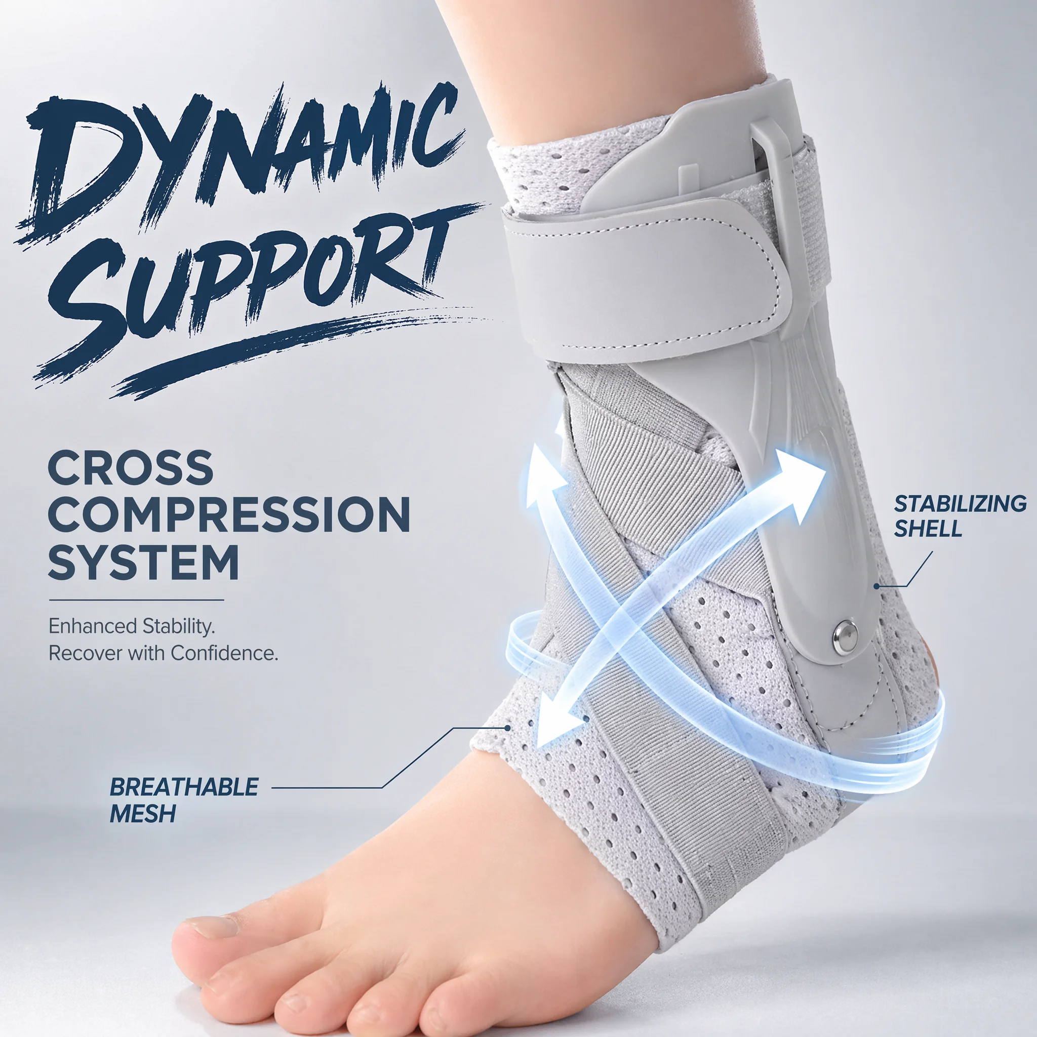 Ankle Mobility Band - サイドスタビライザー付き足首ブレース、捻挫した足首の回復や腱炎のための調節可能なサポート、男性女性用