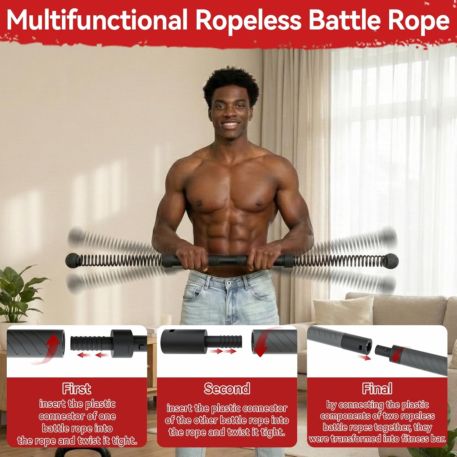 Crossfit Workout Gear - 2-in-1アップグレード版コードレスバトルロープパワーツイスターバー、高弾性スプリングフィットネスレジスタンストレーナー、上半身の筋力強化、脂肪燃焼、クロスフィット、ホームジムトレーニング、ポータブルな屋内外トレーニングギア用全身筋肉エクササイズ機器