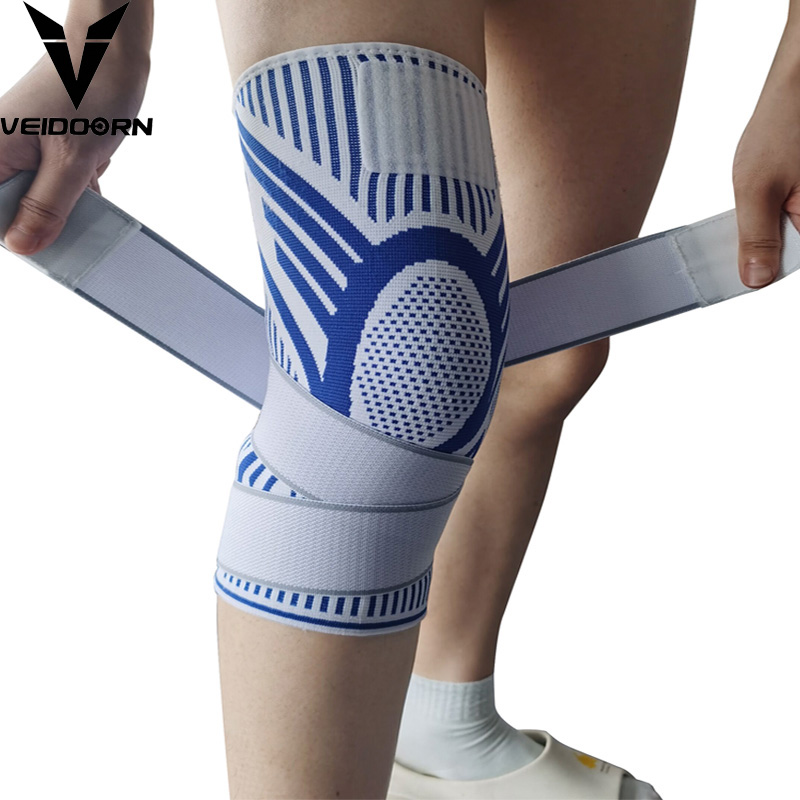 Crossfit Gear For Men - 1PC 男性圧縮スポーツクロスフィット膝パッドフィットネスギア弾性バスケットボールバレーボール膝ブレースとロングストラップ