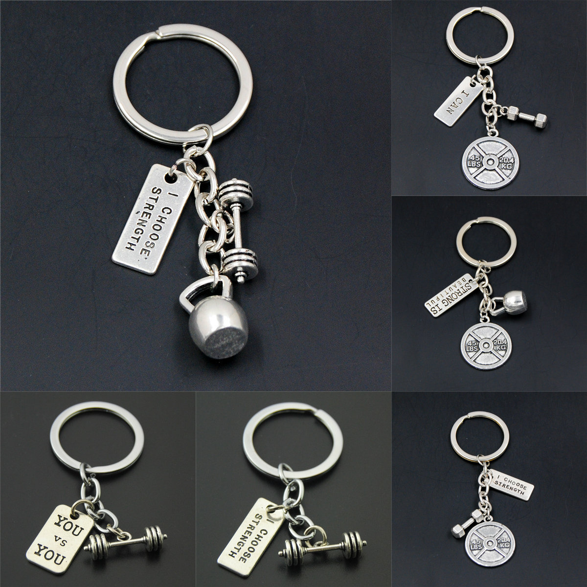 Crossfit Workout Gear - 1pc 強度スポーツバーベルダンベルチャーム重量フィットネス言葉ジムクロスフィットキーリングキーホルダーギフト男性のための