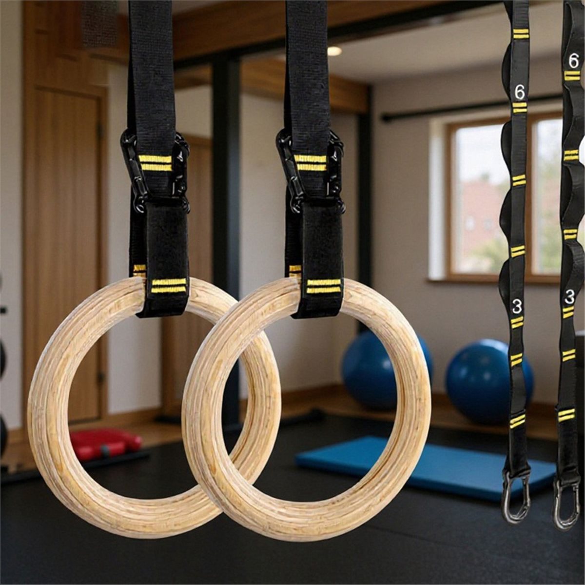 サマーセール 2個セット 木製ポータブル体操リング 家庭用ジ - Gymnastic Ring Wood のレビューと価格